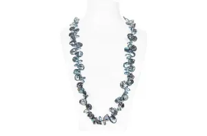 Blue Freshwater Keshi Pearl and Crystal Long Necklace