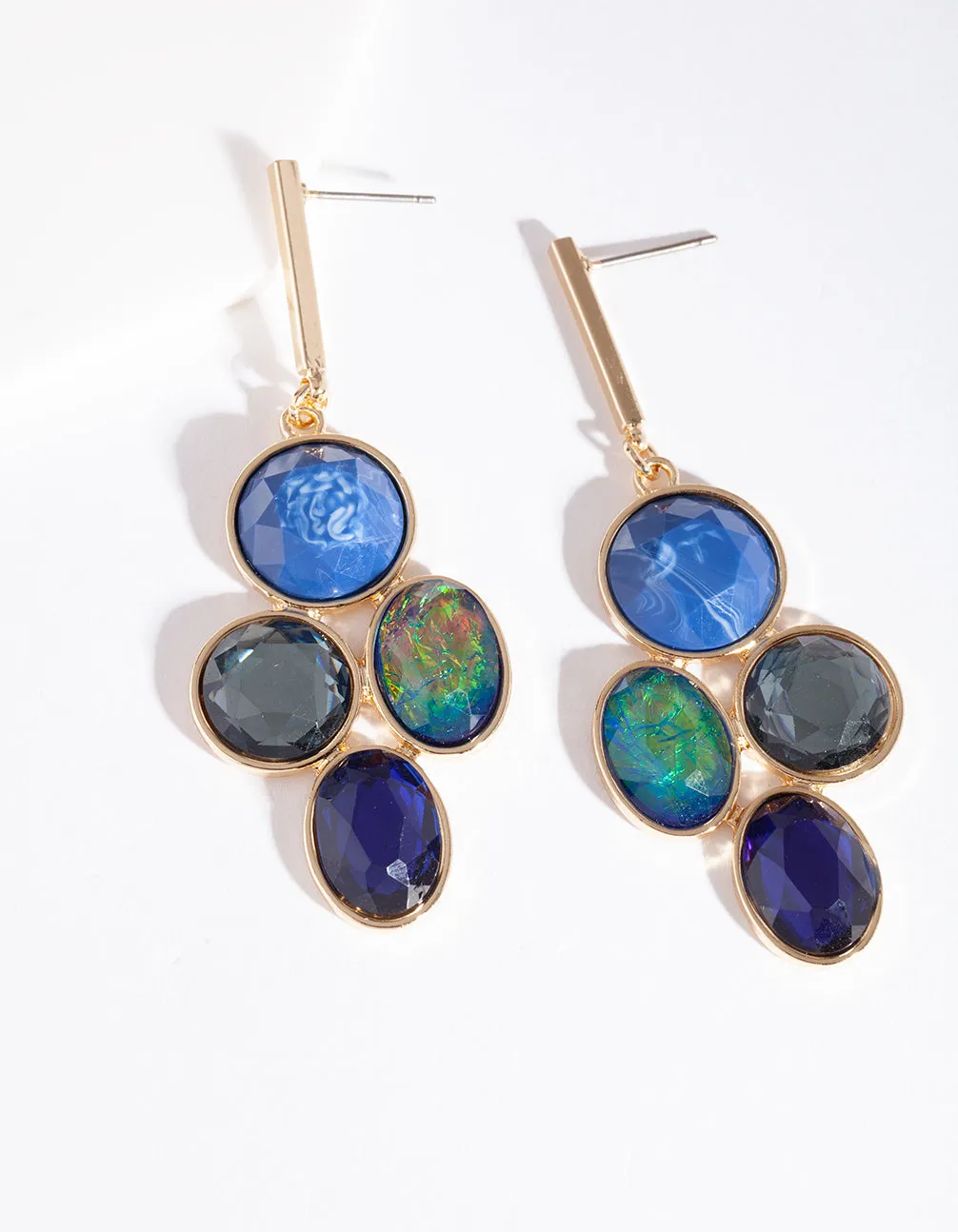 Blue Gem Cluster Drop Earring