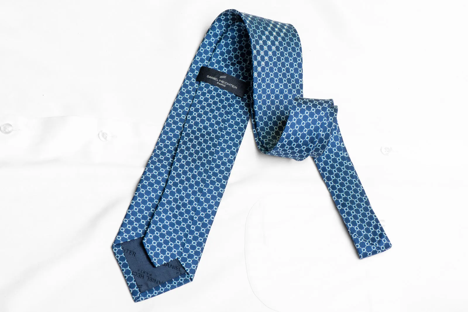 Blue Geometric Trellis On Blue Rhinestone Tie With Silver Sparkles