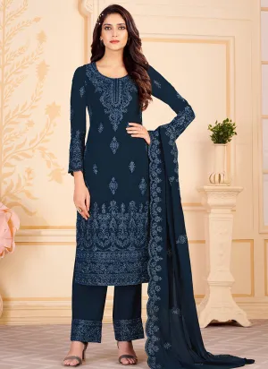 Blue Georgette Embroidered Eid Salwar Kameez