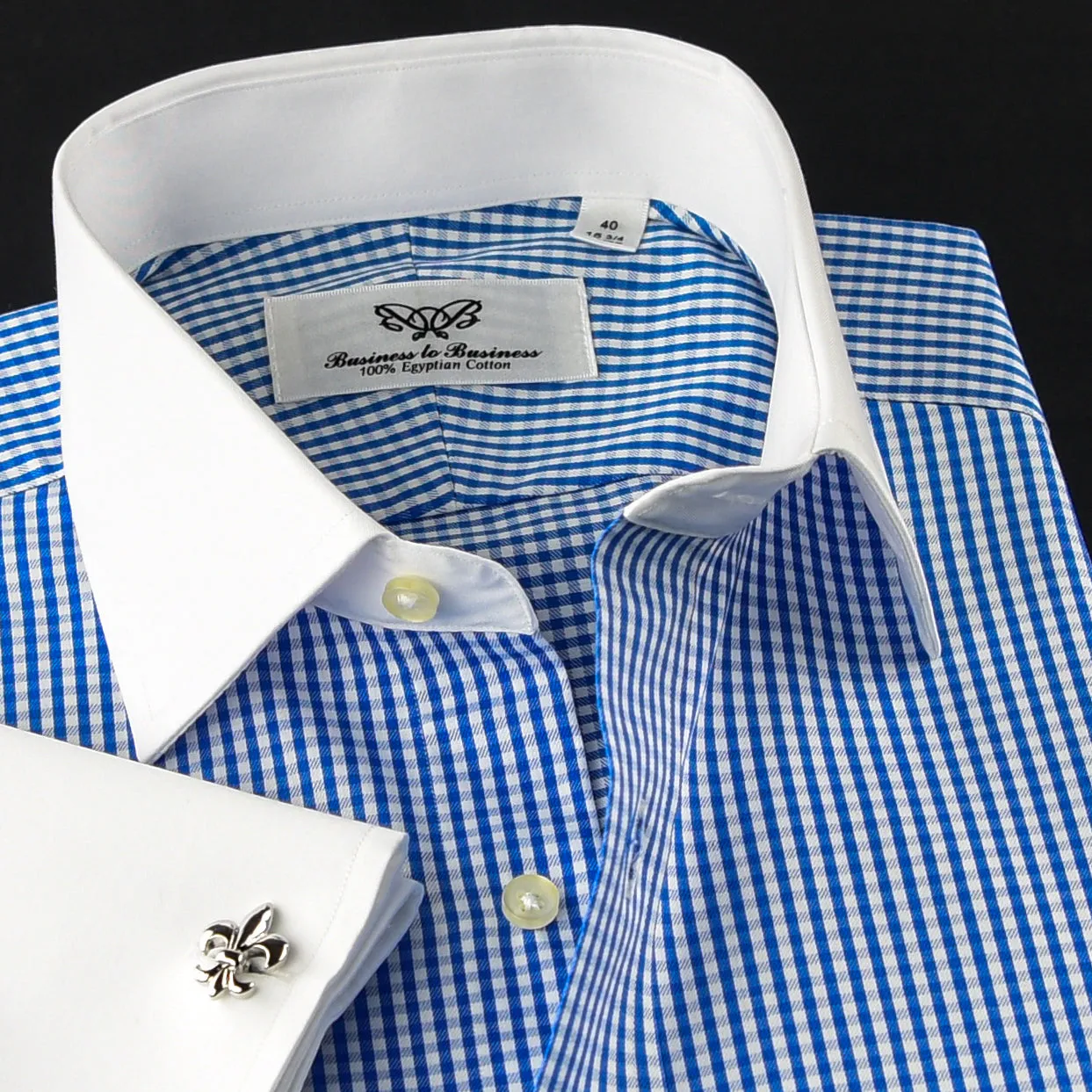 Blue Gingham Check WInchester Dress Shirt White Contrast Collar & Cuff Boss-Look