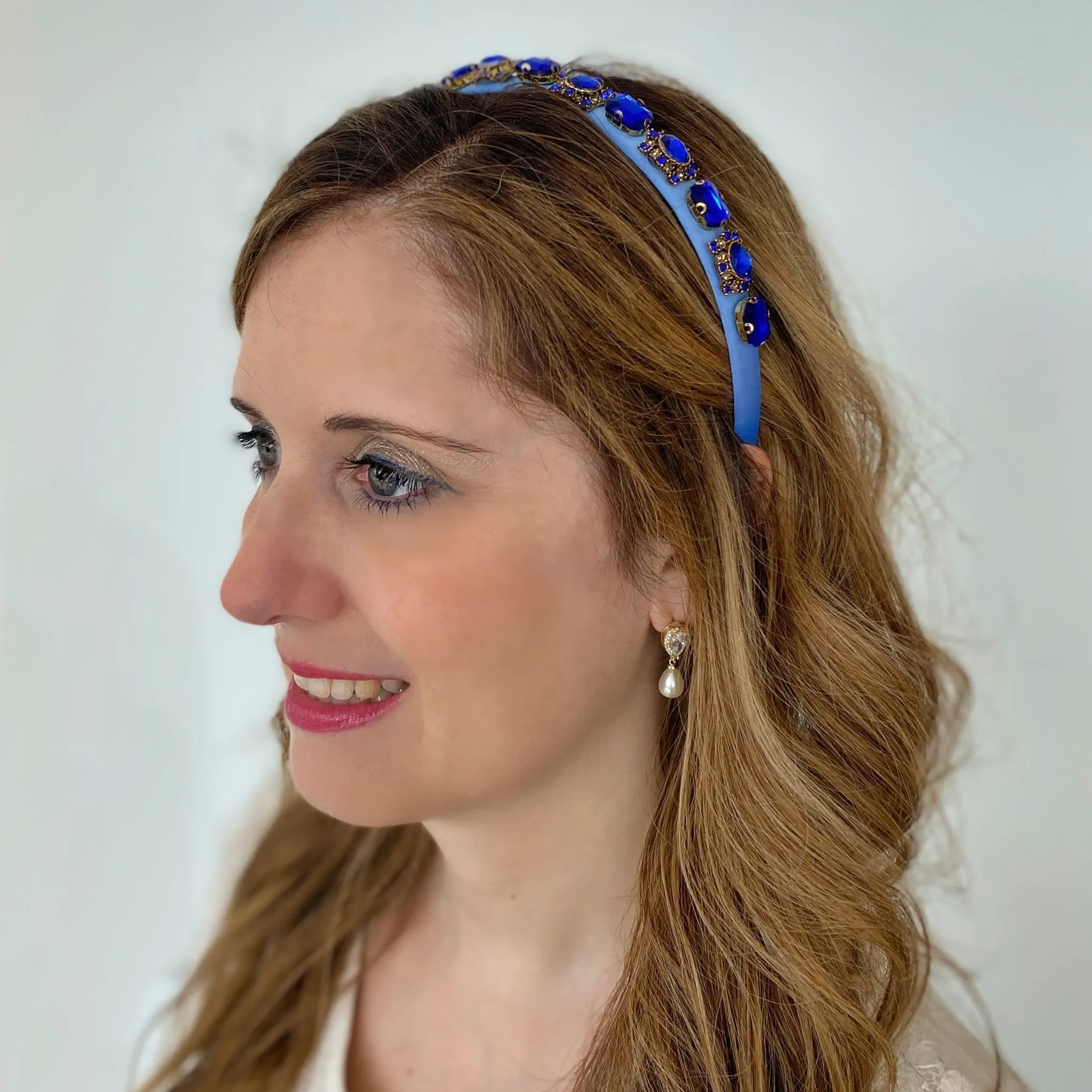 Blue Gold Headband Slim with Gems