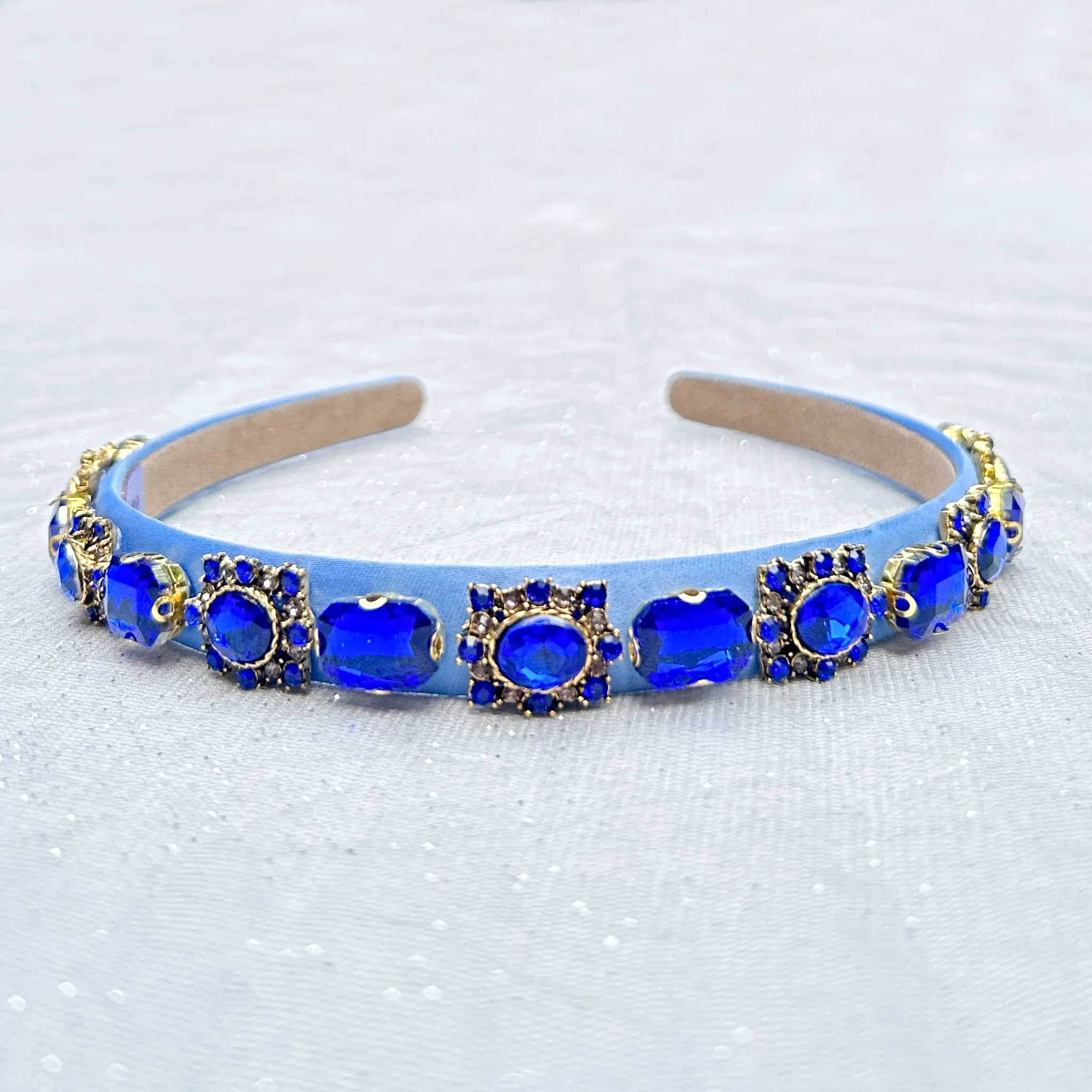 Blue Gold Headband Slim with Gems