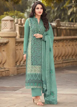 Blue Golden Embroidery Pakistani Pant Style Suit