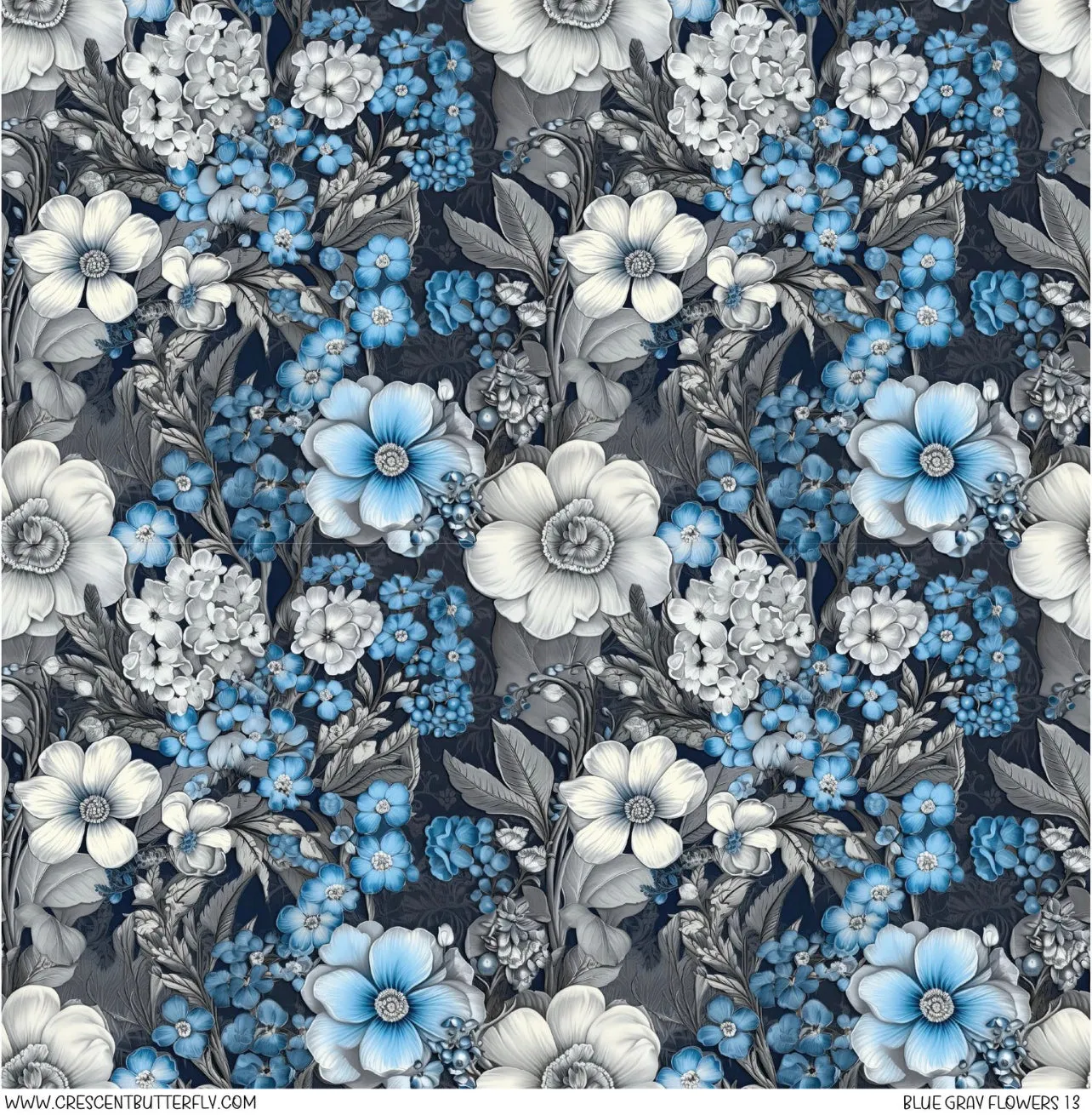 Blue Gray Flowers 13 Printed Vinyl Sheet/Wrap