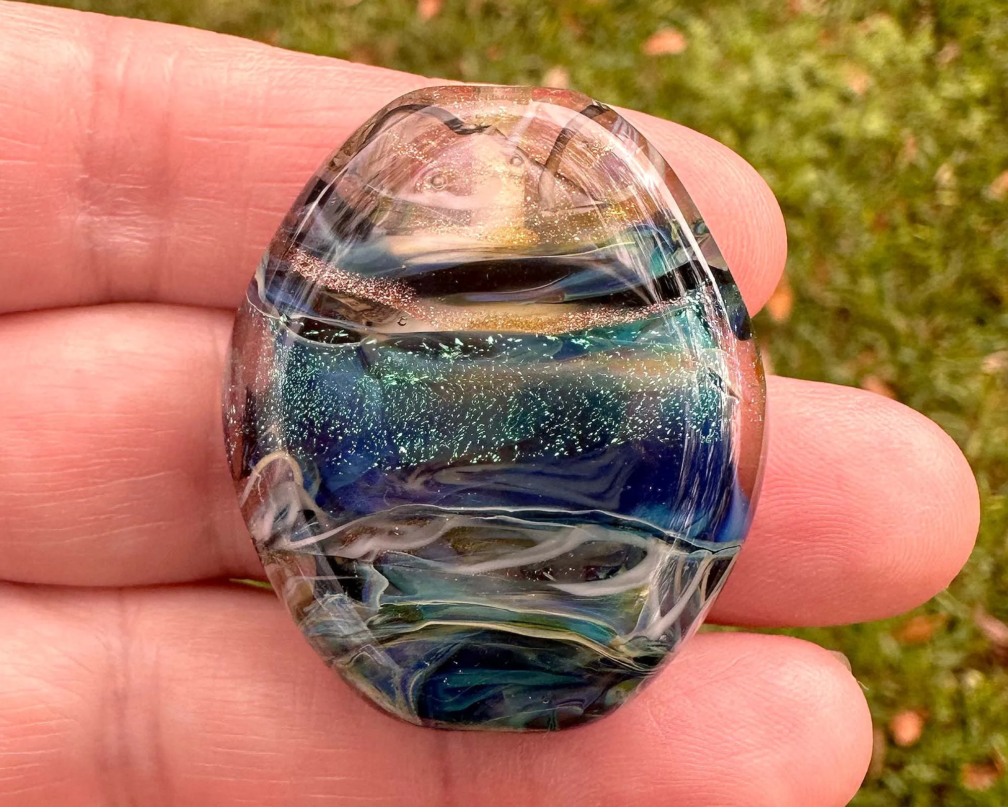 Blue Green Dichroic Shimmer Lampwork Focal Bead SRA