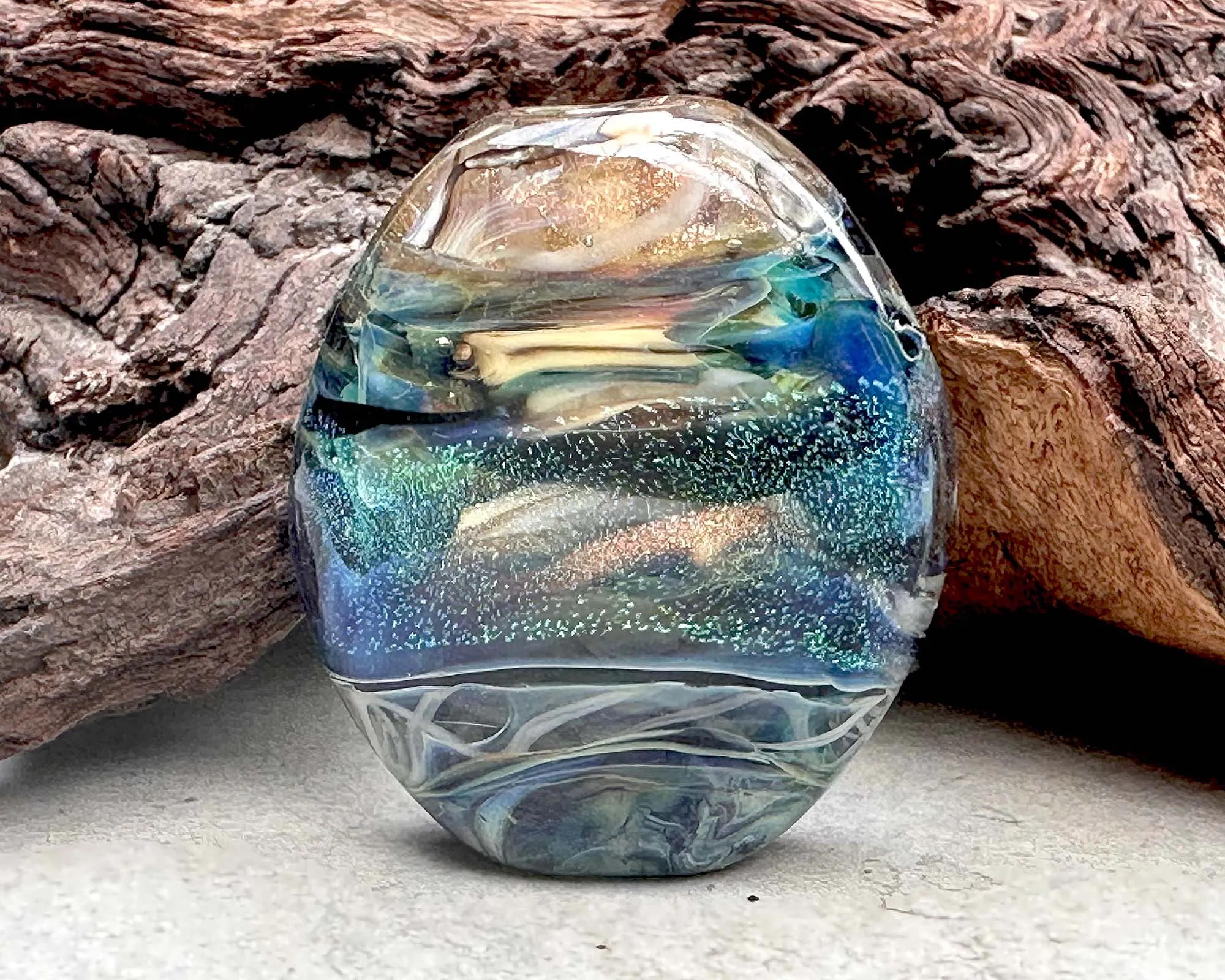 Blue Green Dichroic Shimmer Lampwork Focal Bead SRA