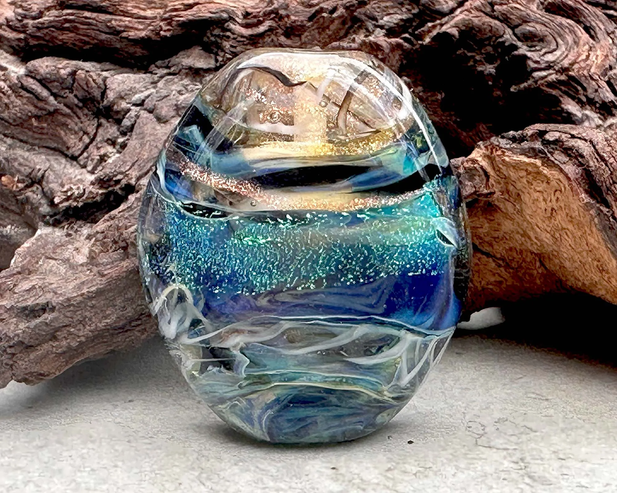 Blue Green Dichroic Shimmer Lampwork Focal Bead SRA