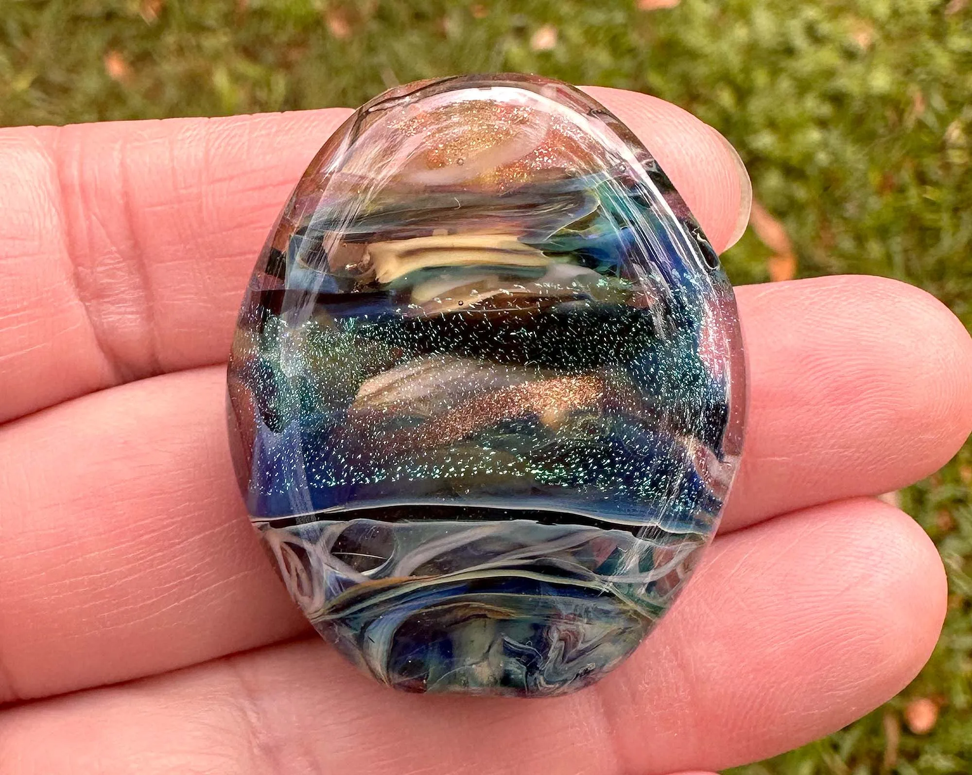 Blue Green Dichroic Shimmer Lampwork Focal Bead SRA