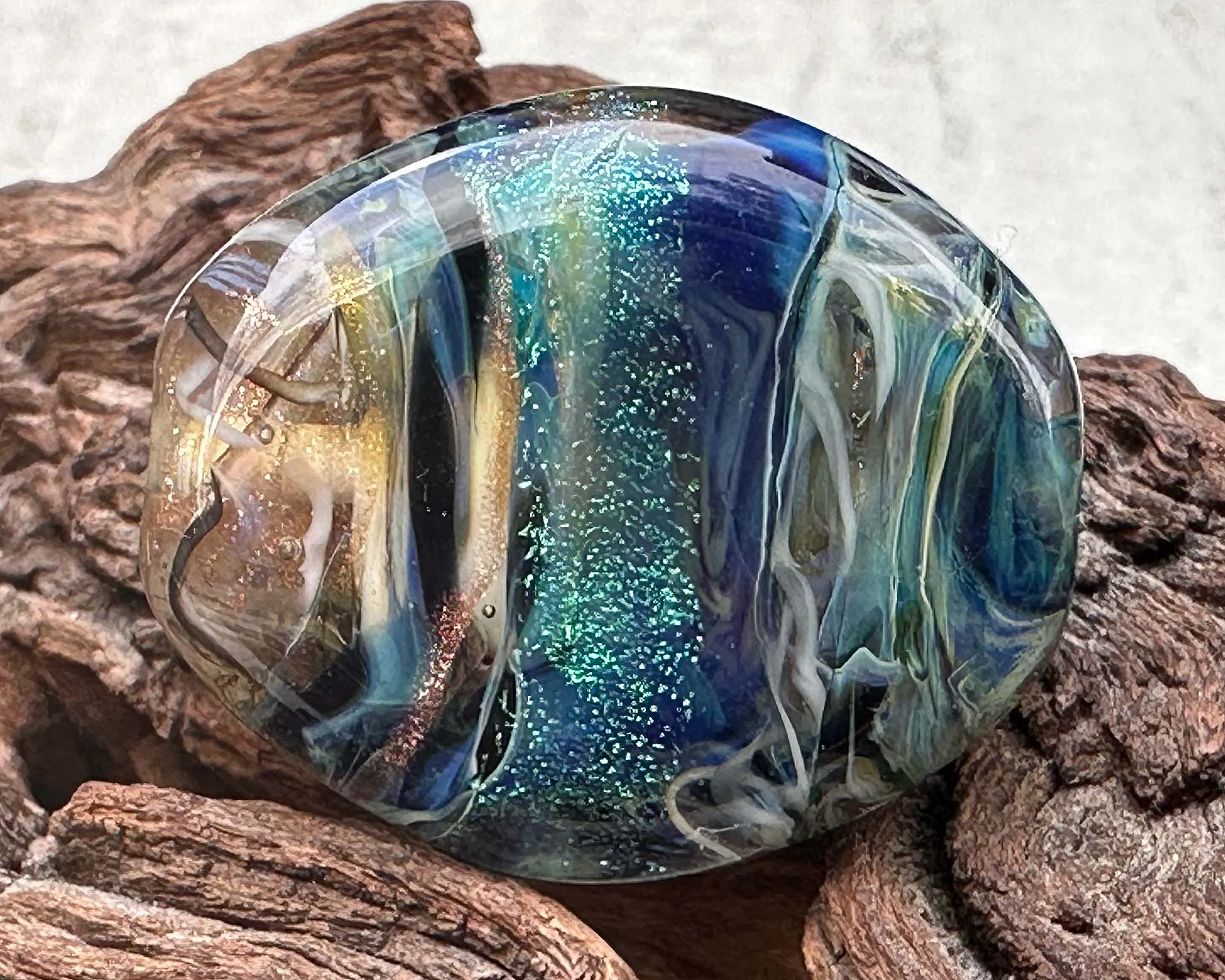 Blue Green Dichroic Shimmer Lampwork Focal Bead SRA