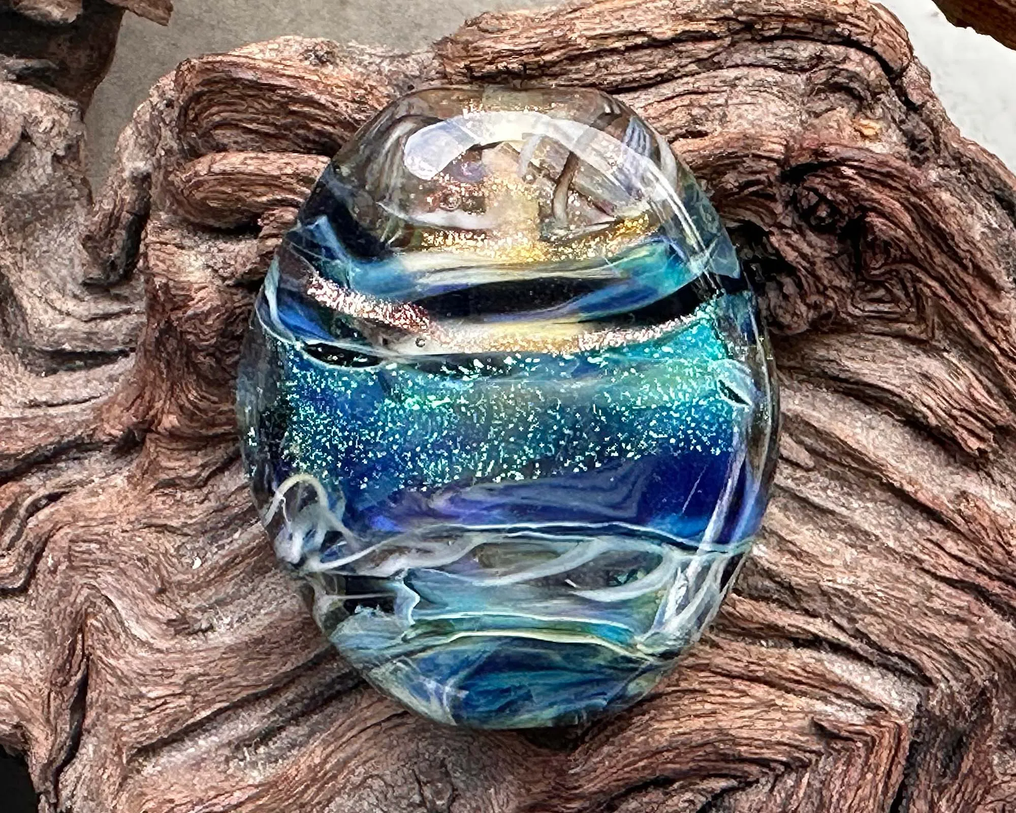 Blue Green Dichroic Shimmer Lampwork Focal Bead SRA