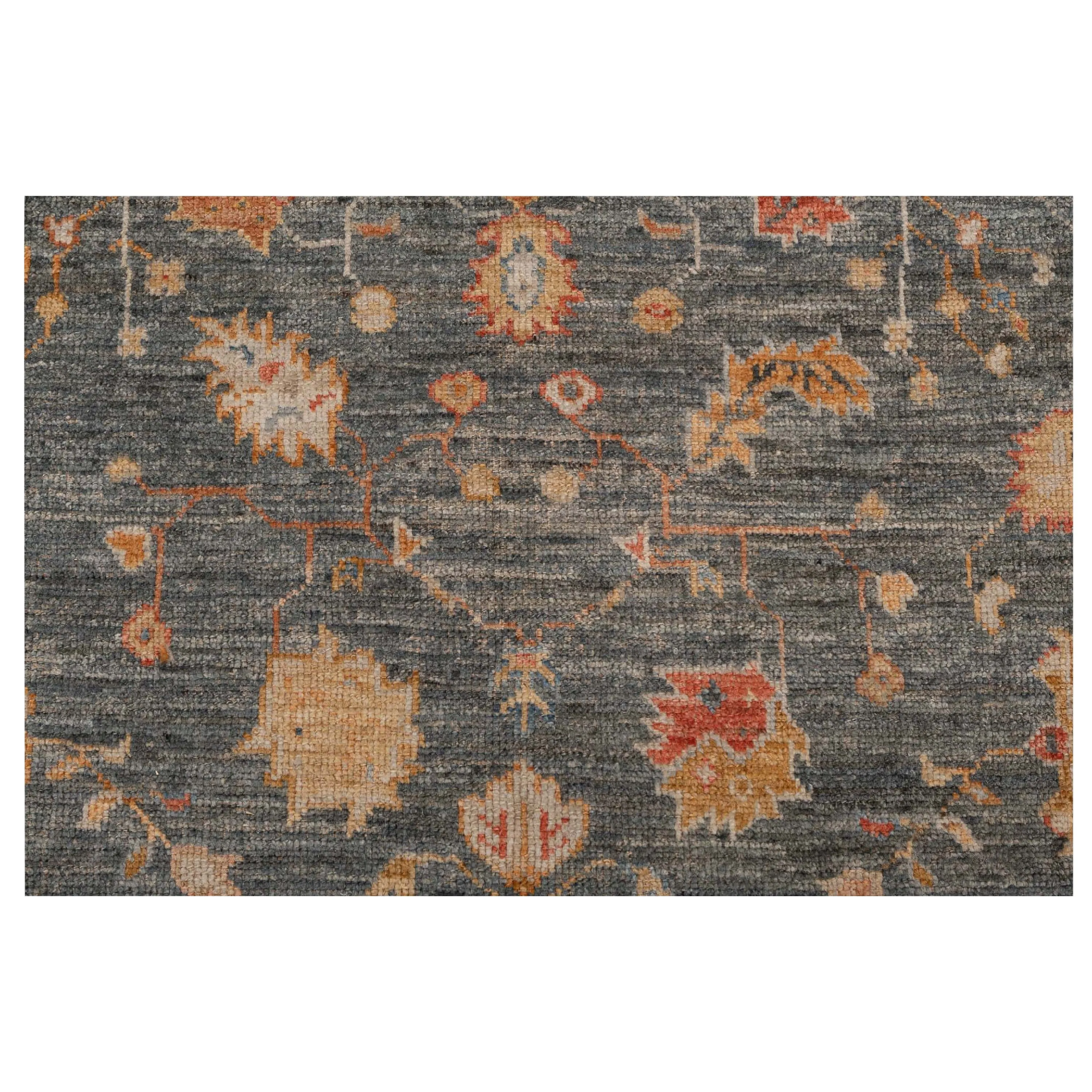 Blue-Grey Oushak Angora Wool Rug - 6' x 9'