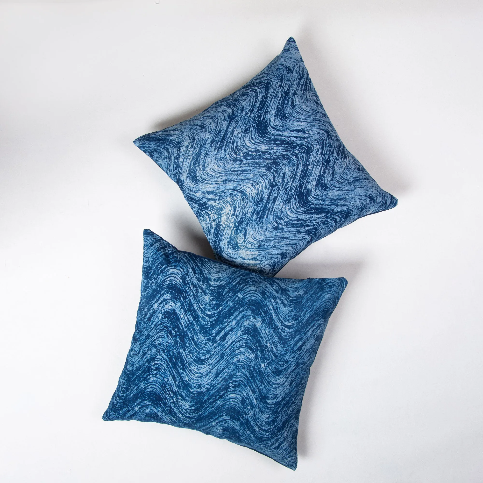 Blue Hand Block Wave Printed Reversible Cotton Sofa Cushions Cover