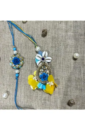 Blue Hand Embroidered Lumba Rakhi And Rakhi