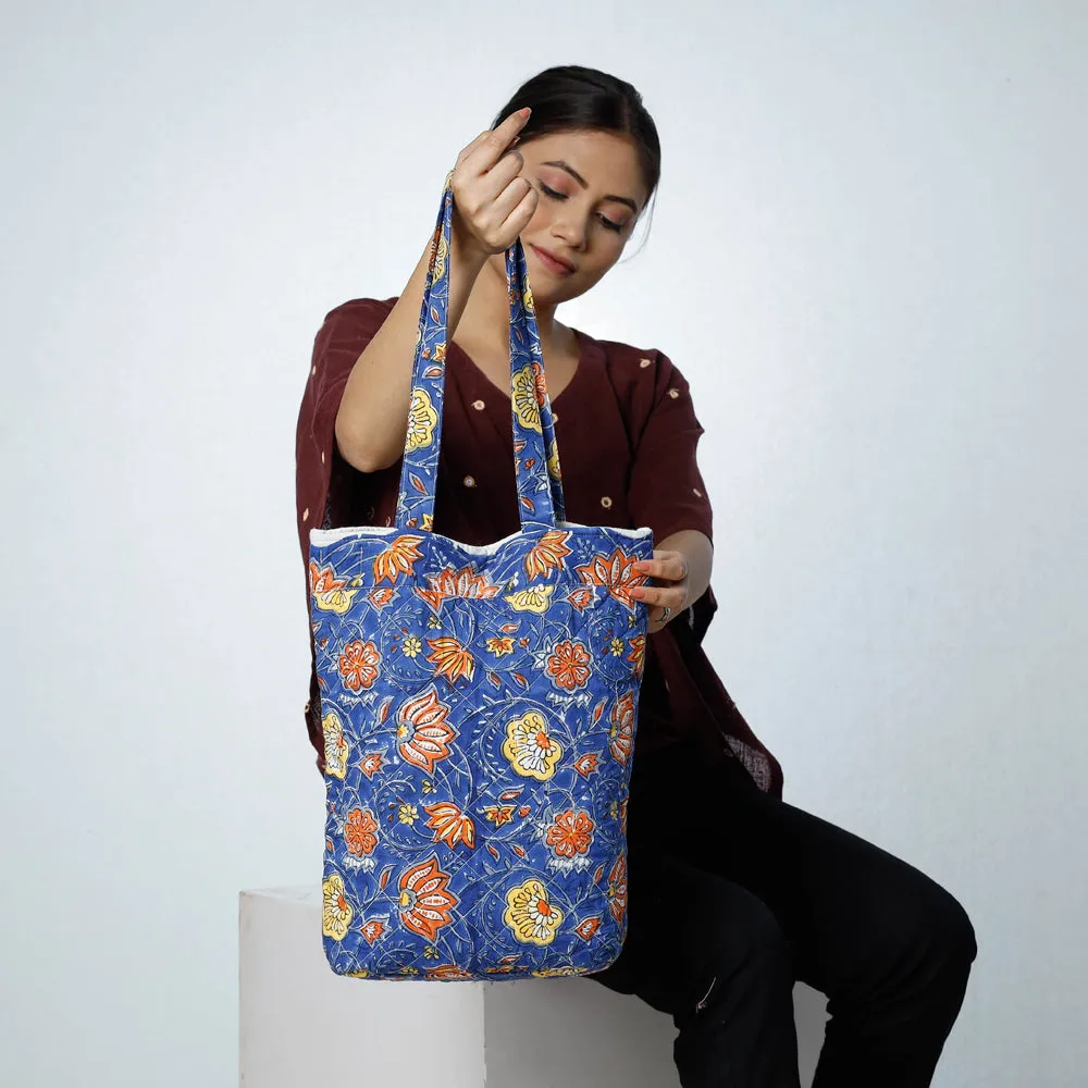 Blue - Handcrafted Quilted Sanganeri Block Printed Shoulder Bag