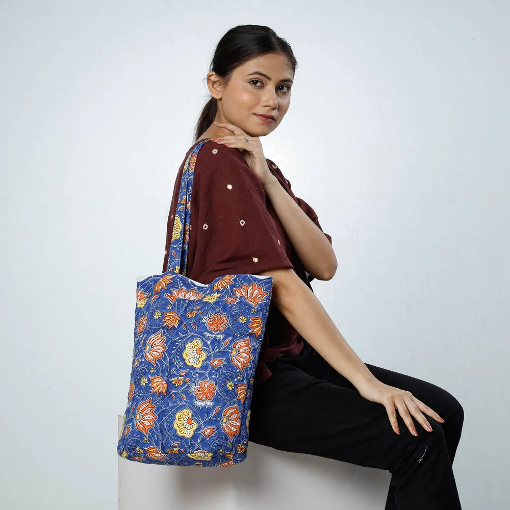 Blue - Handcrafted Quilted Sanganeri Block Printed Shoulder Bag