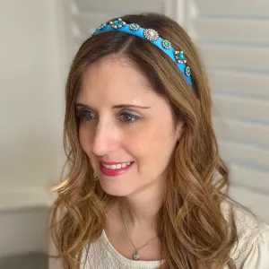 Blue Headband Slim with Pearls