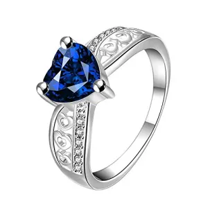 Blue Heart Beauty Austrian Crystal 925 Silver Plated Designer Ring for Girls by YELLOW CHIMES