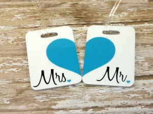 Blue Heart Mr. and Mrs. Luggage Tags