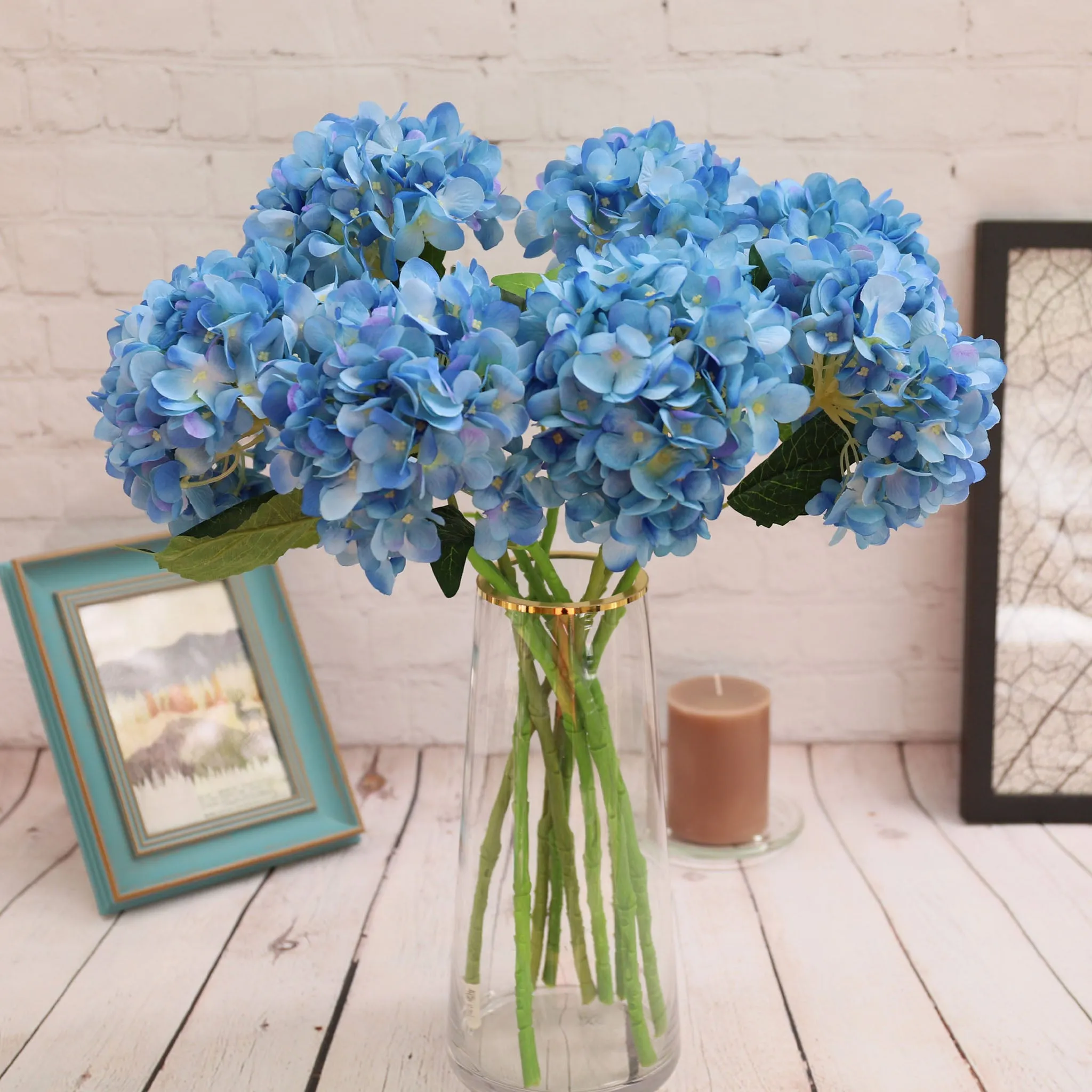 Blue Hydrangea Artificial Silk Flowers Blooms