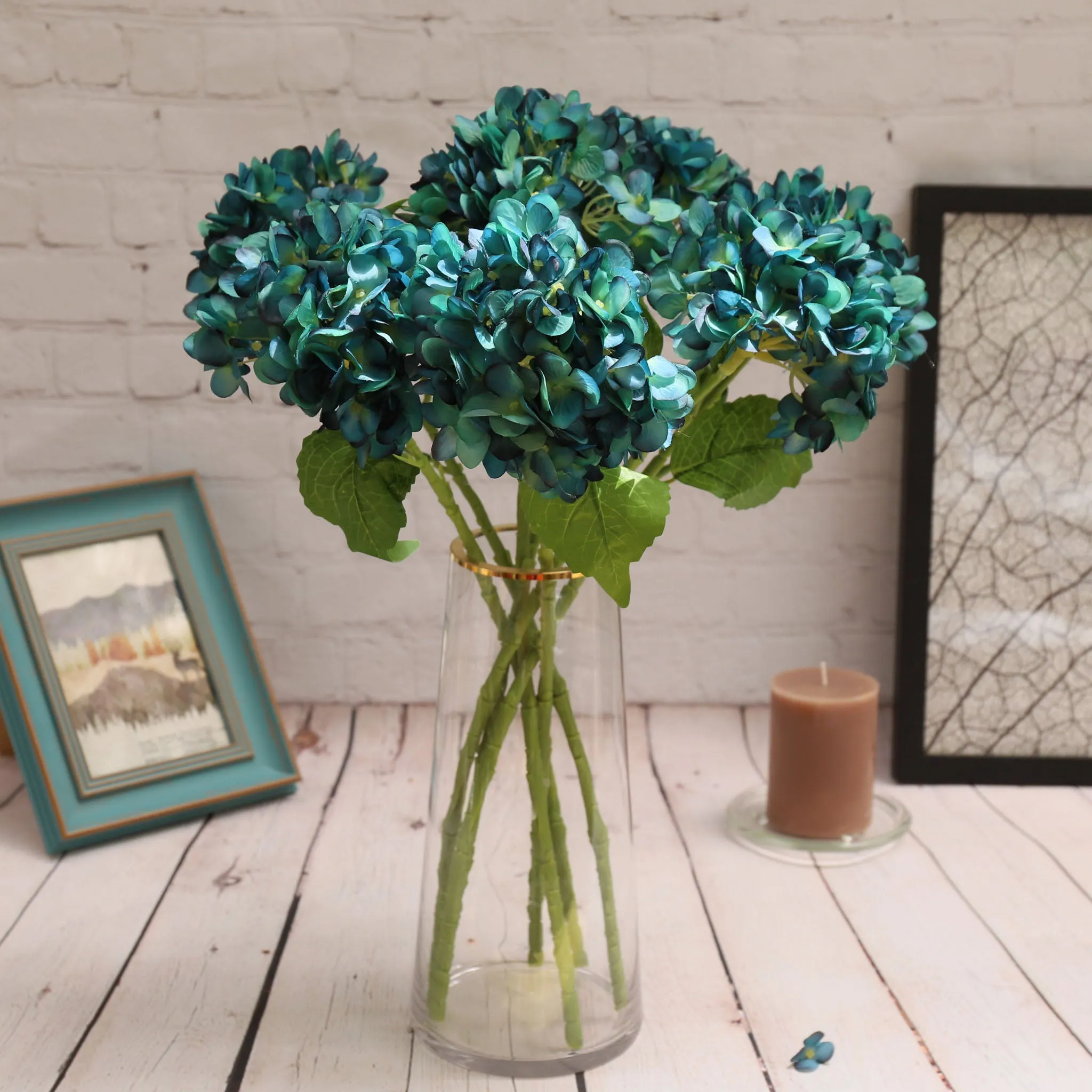 Blue Hydrangea Artificial Silk Flowers Blooms