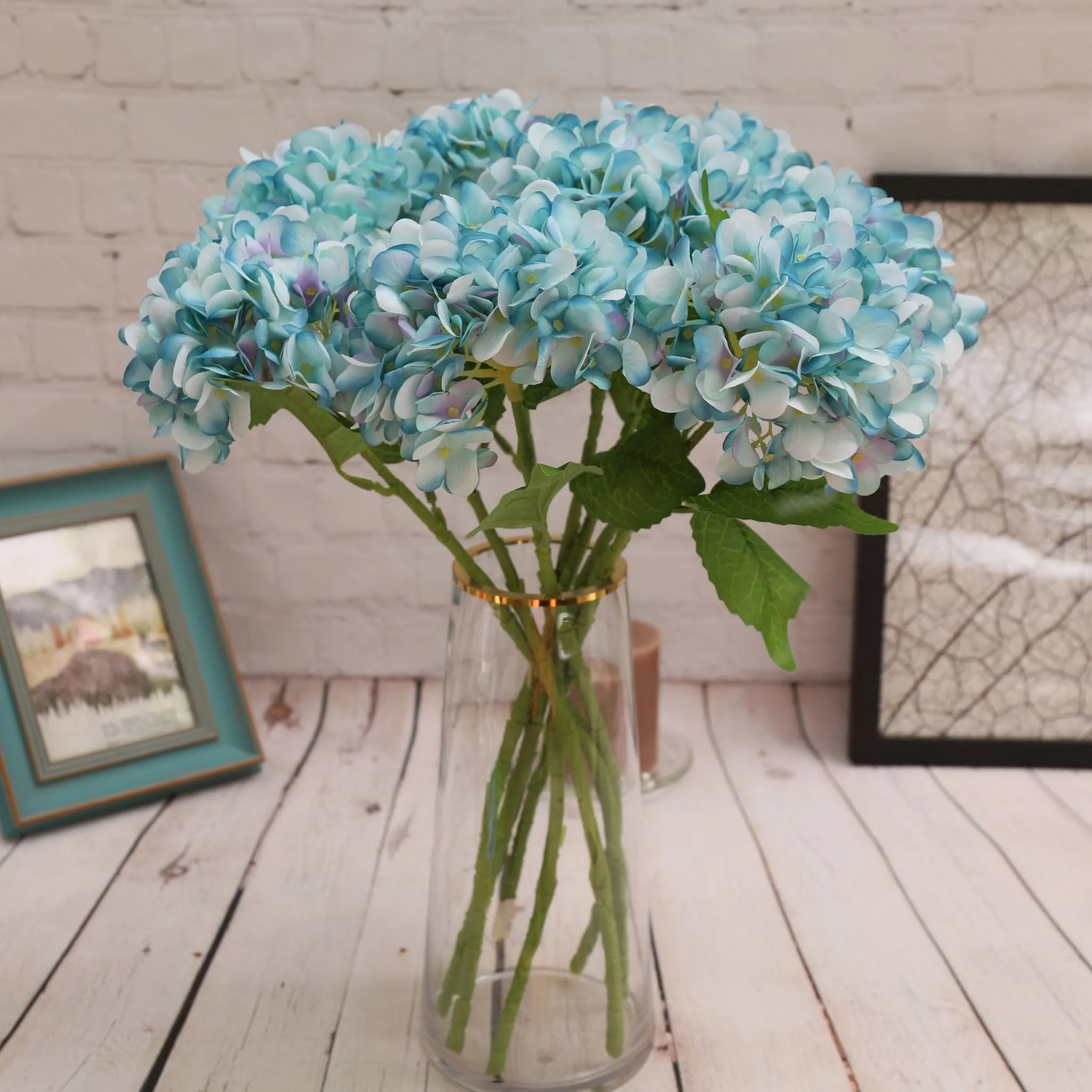 Blue Hydrangea Artificial Silk Flowers Blooms