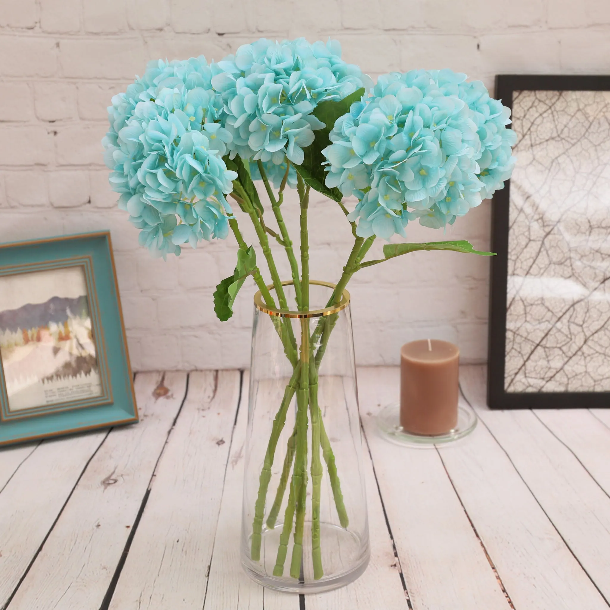 Blue Hydrangea Artificial Silk Flowers Blooms