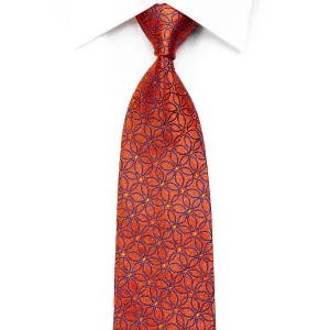 Blue Interlocking Circles On Orange Crystal Rhinestone Silk Tie