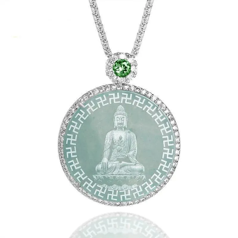 Blue Jadeite Dragon Pendant - Buddha GuanYin Necklace