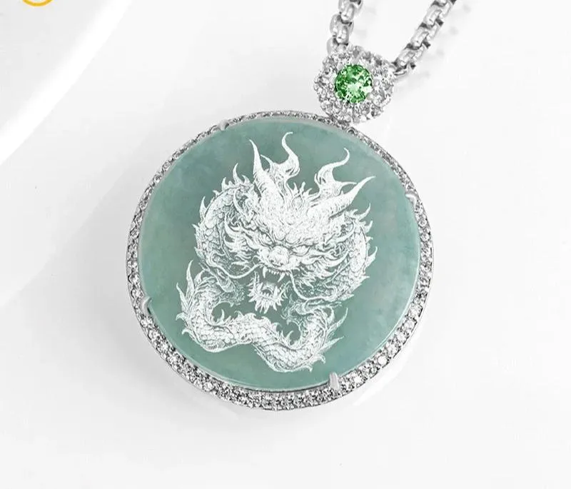 Blue Jadeite Dragon Pendant - Buddha GuanYin Necklace