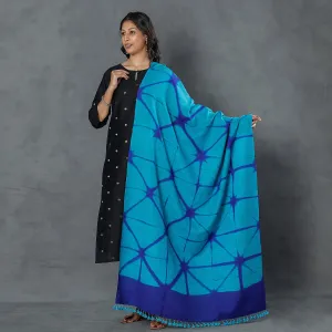 Blue - Kutch Handwoven Clamp Dyed Shibori Silk x Merino Wool Shawl