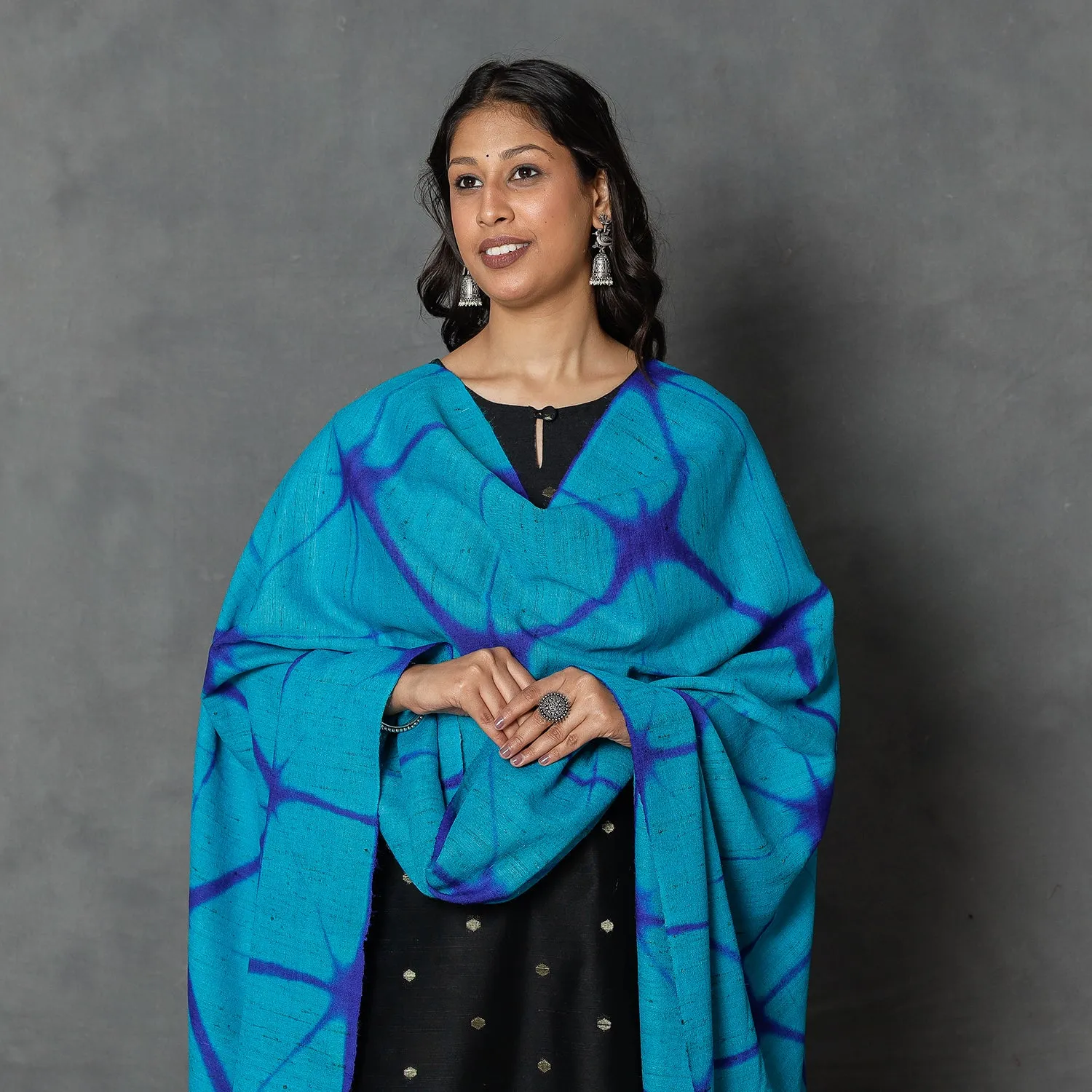 Blue - Kutch Handwoven Clamp Dyed Shibori Silk x Merino Wool Shawl