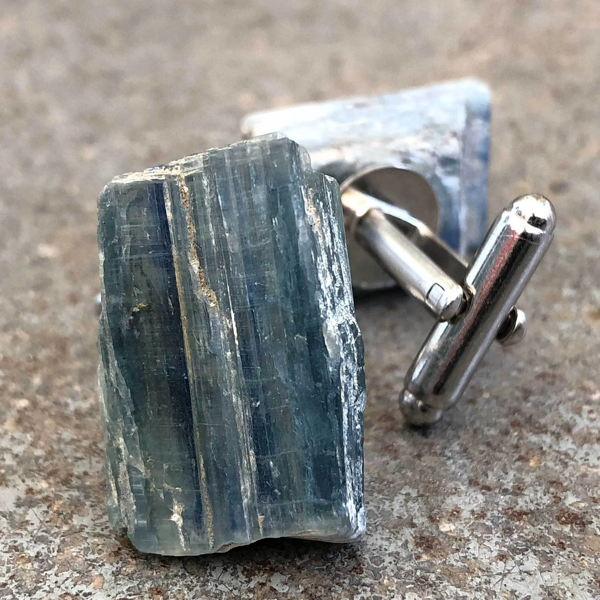 Blue Kyanite Cufflinks, natural raw stone cufflinks