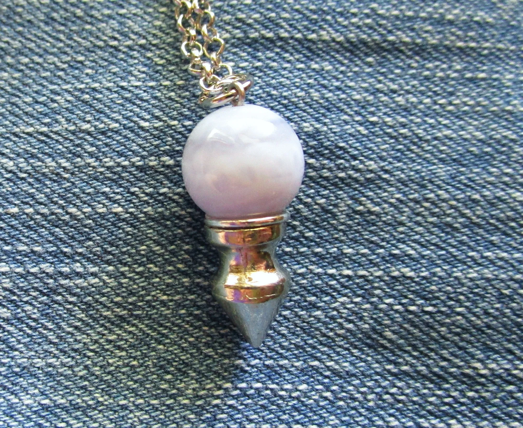 Blue Lace Agate Crystal Ball Spike Pendulum Pendant Necklace