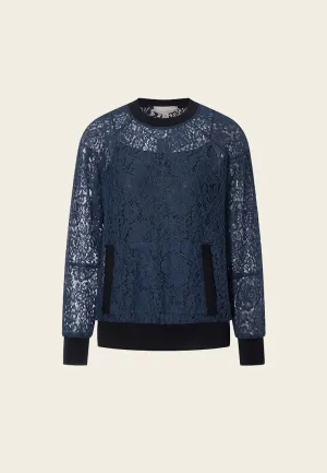 Blue Lace Sweatshirt with Pockets