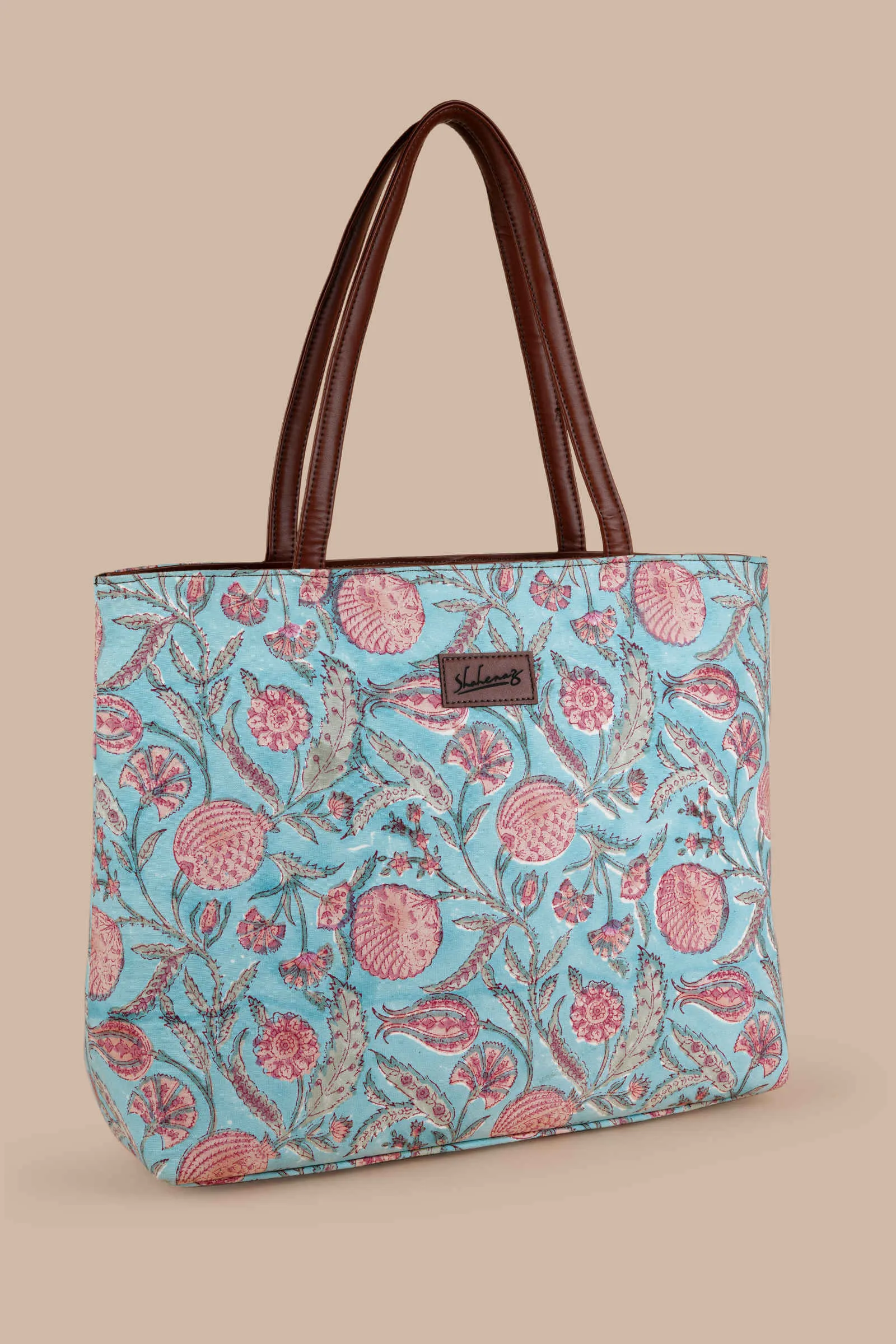 Blue Lagoon Hand Block Printed Pink Classic Tote Bag