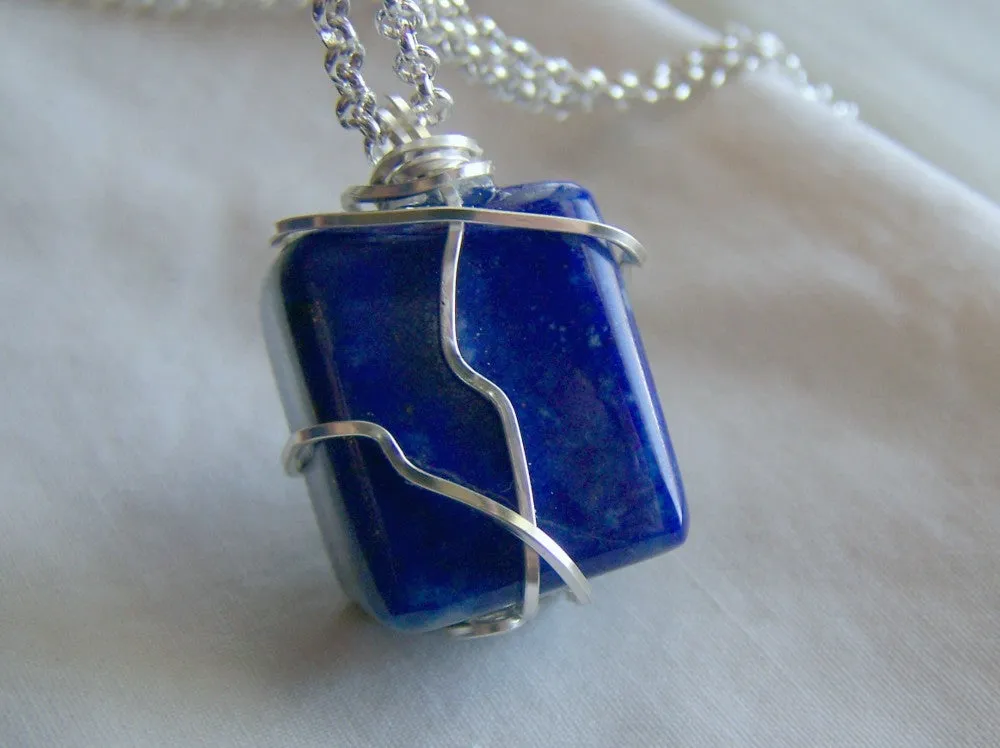 Blue Lapis Lazuli Natural Polished Gemstone Pendant Necklace