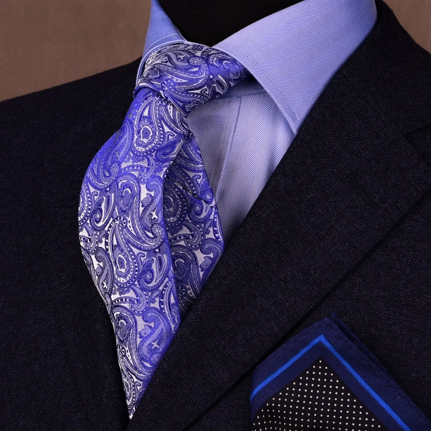 Blue Lavish Paisley Floral Designer Luxury Fashion Woven Ties 3"