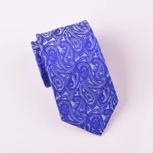 Blue Lavish Paisley Floral Designer Luxury Fashion Woven Ties 3"