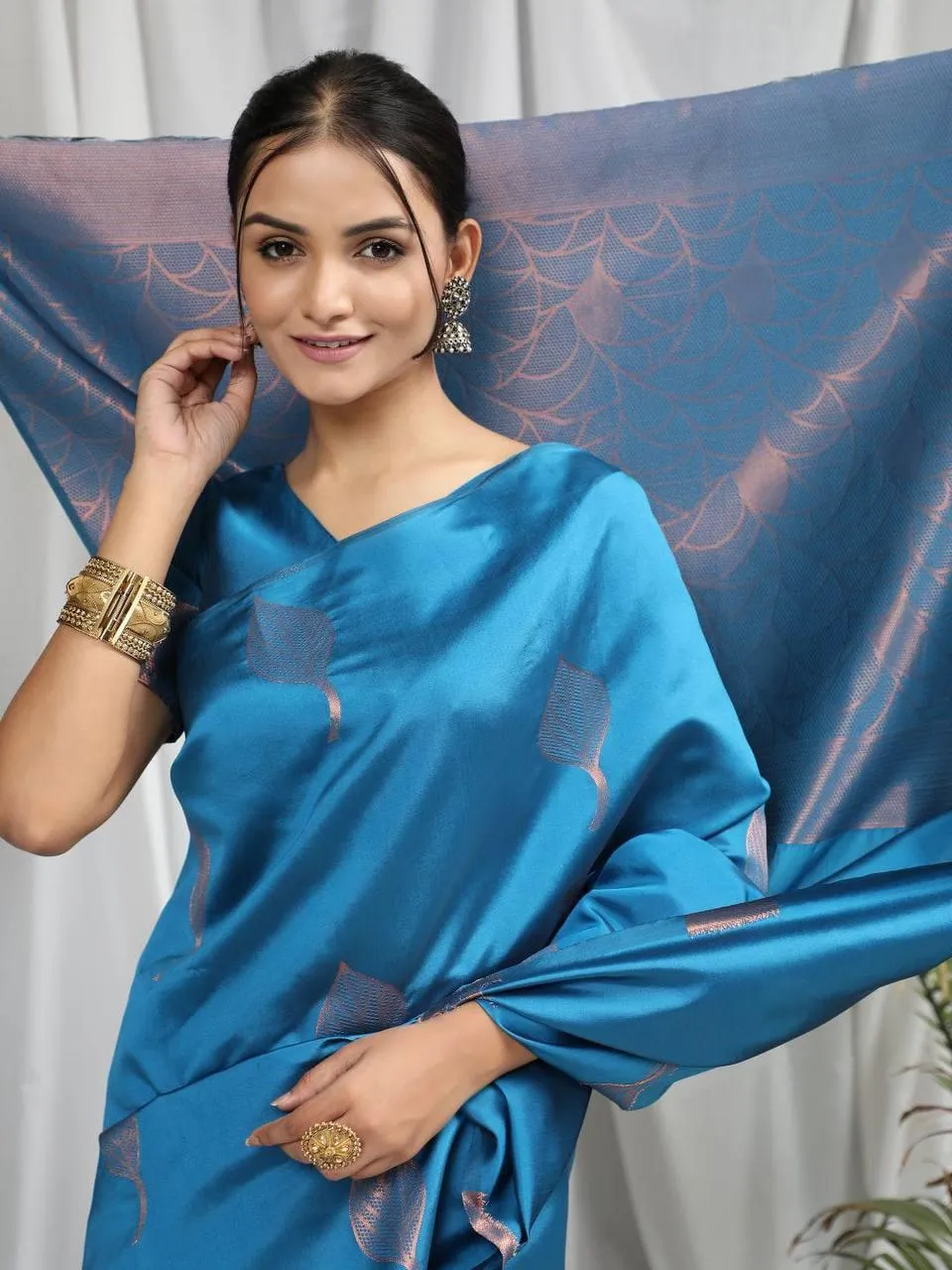 Blue Leaf  Soft Silk  Saree