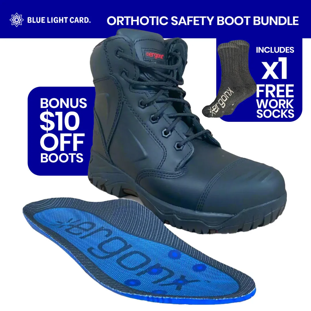 Blue Light Card Black Lace Up Safety Boots   Socks Bundle