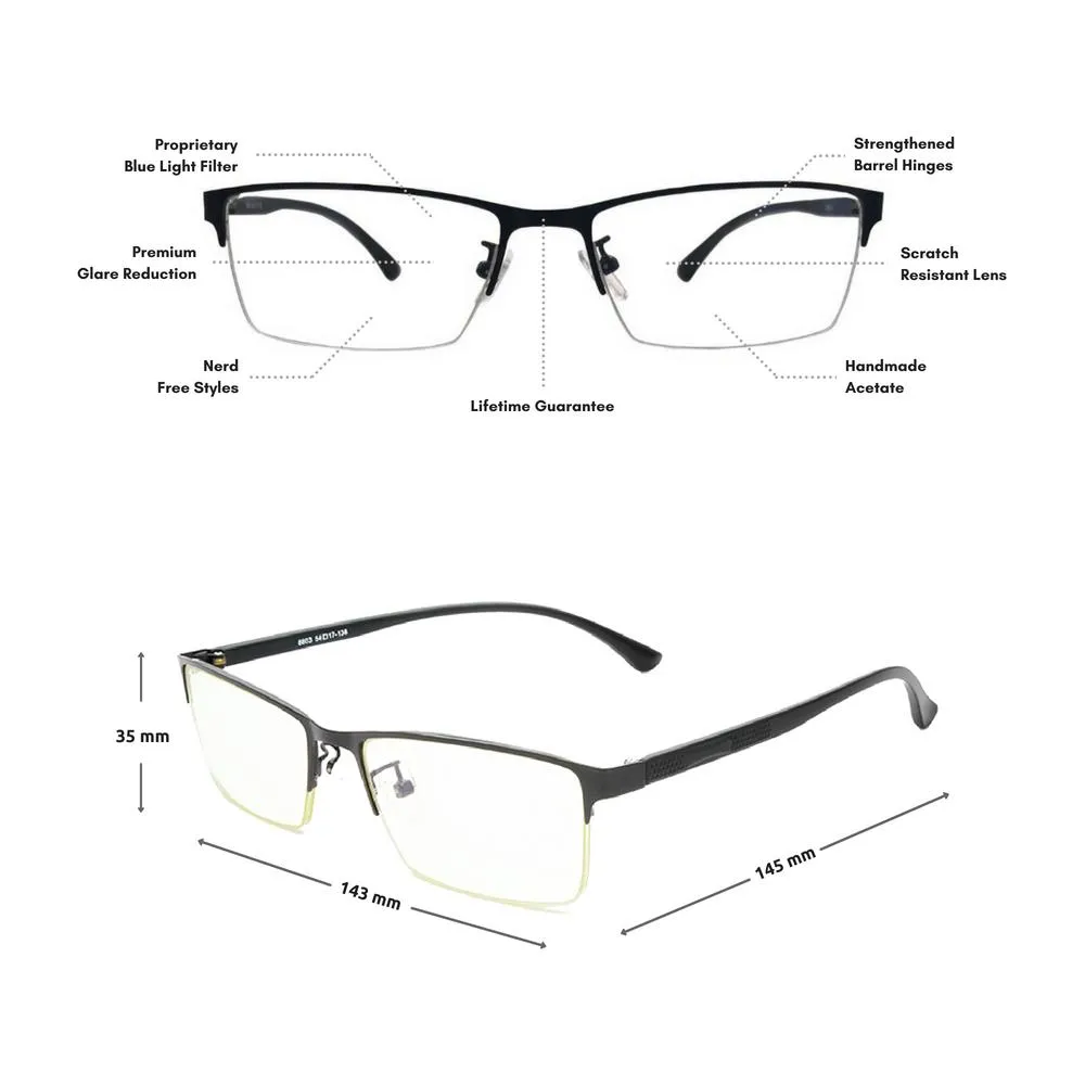 Blue Light Glasses for Computer Anti Glare Half Rim Rectangle Frame