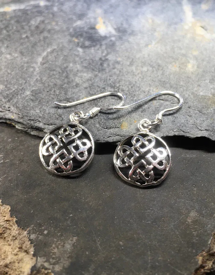 Blue Lily 24mm Silver Round Celtic Knot Drop Earrings - E447B