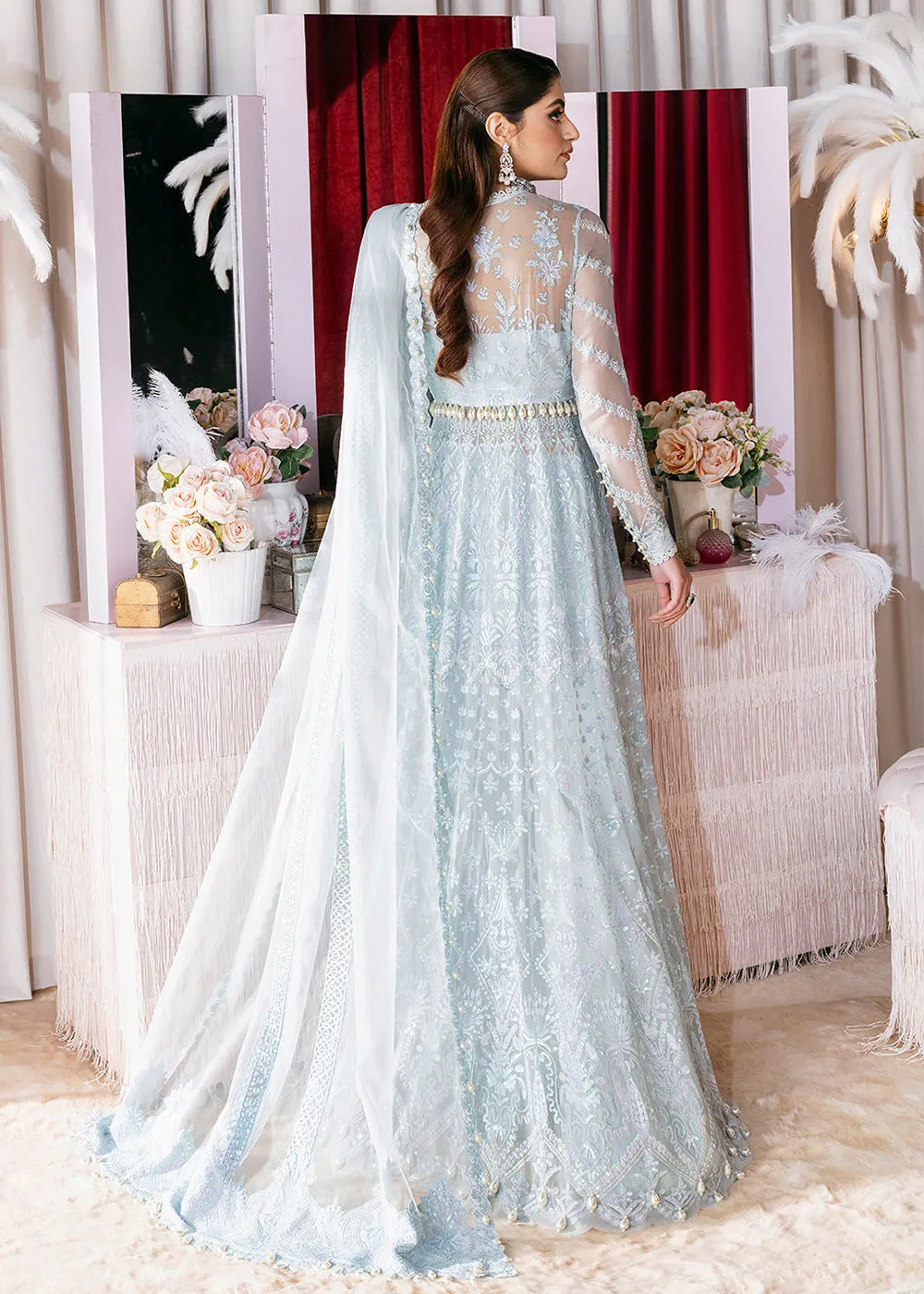 Blue Long Embroidered Suit - Afrozeh Luxury Starlet Collection '23 - Gossamer