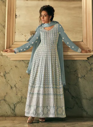 Blue Lucknowi Designer Anarkali Suit