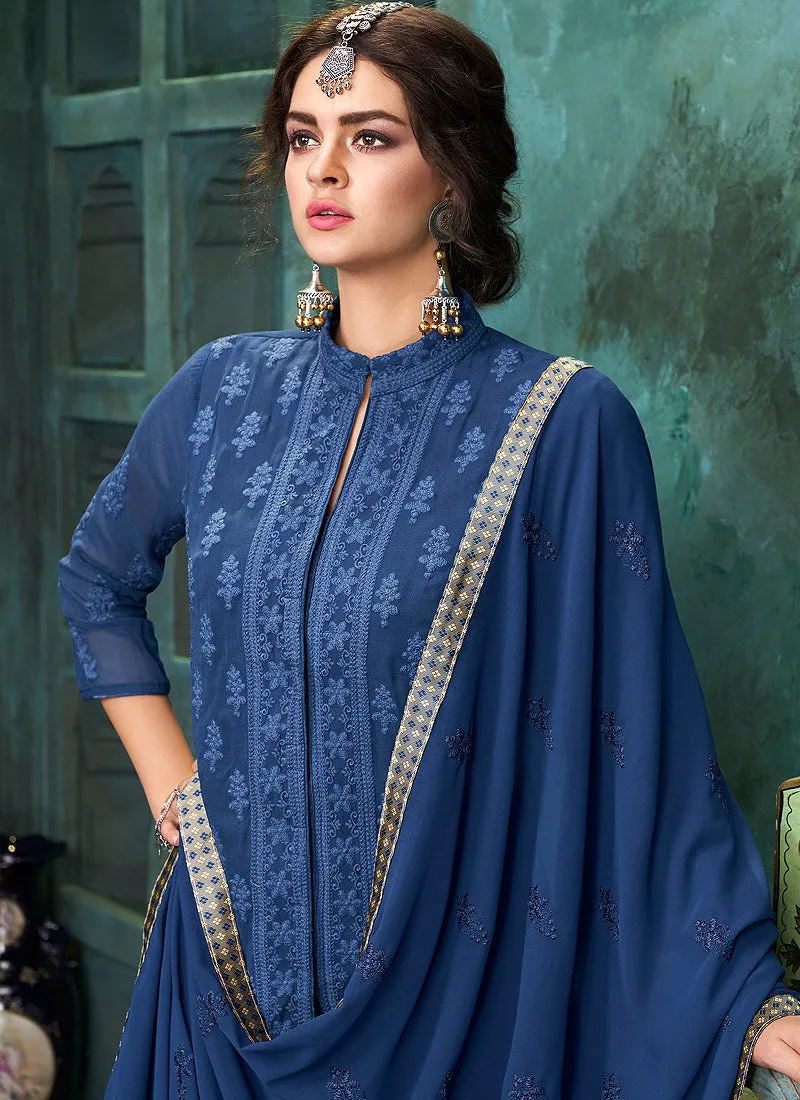 Blue Lucknowi Palazzo Suit