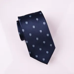 Blue Lucky 4 Leaf Clover Designer Luxury Woven Tie 3"