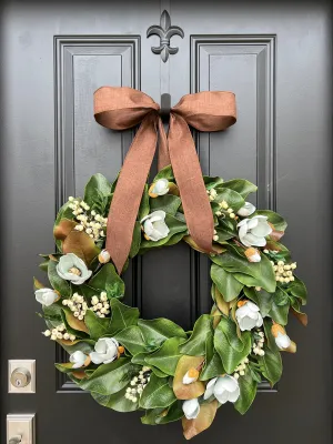 Blue Magnolia Wreath with Berries