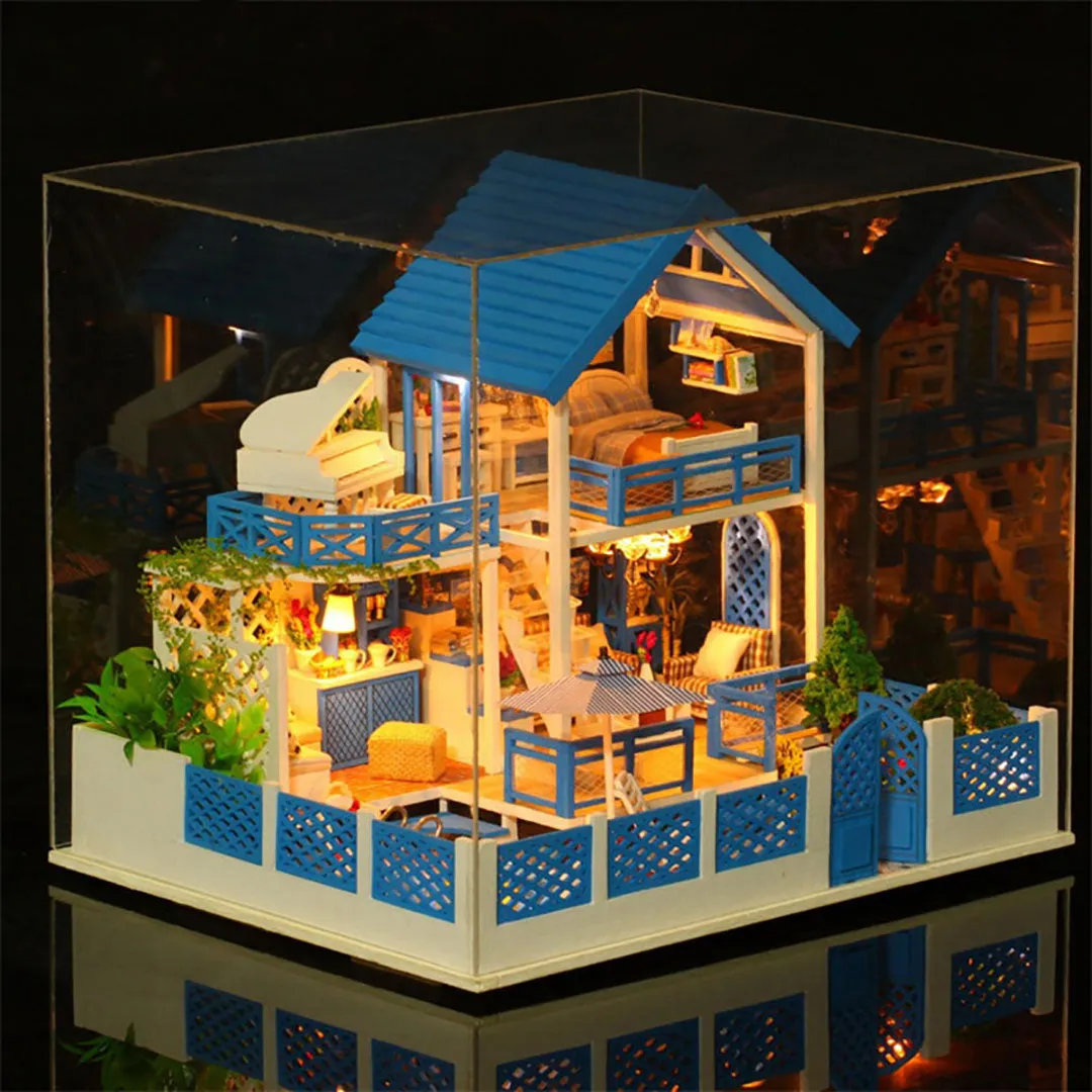 Blue Mediterranean Villa DIY Miniature House Kit