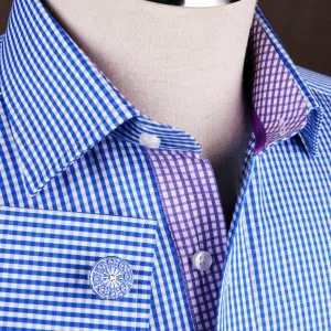 Blue Mini Plaids & Checks Formal Business Dress Shirt Purple Checkered Fashion